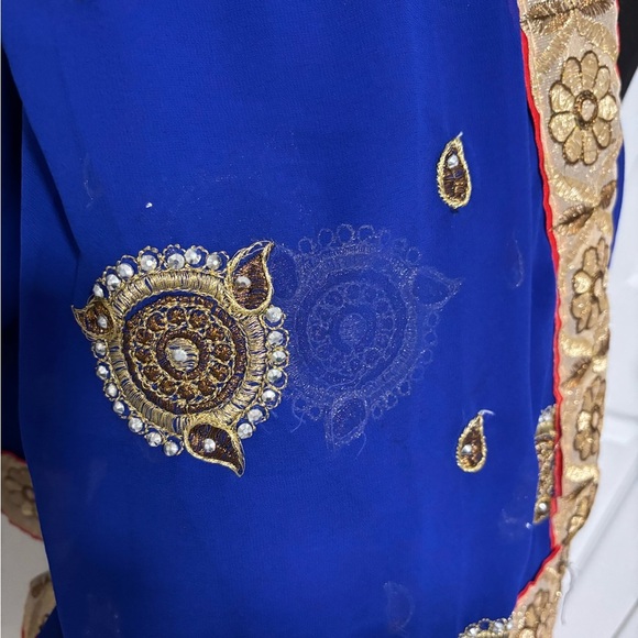 Elegant Blue and Gold Sequin Embroidered Saree (some missing beads) - Picture 2 of 4